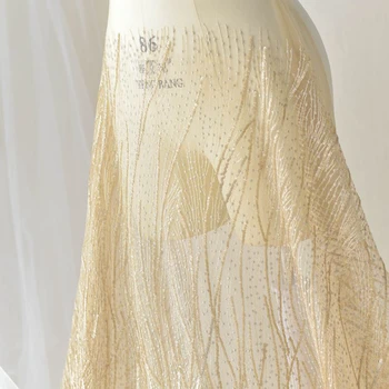 GLace 1Y/Daug Blizgančiais sidabro blizgučiai akių nėrinių siuvimo audinio vestuvinė suknelė, mados audinio rankų darbo 