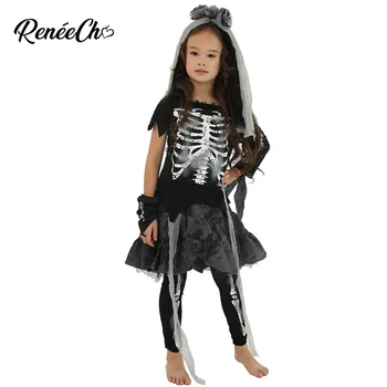 Halloween Kostiumai vaikams, kostiumo suknelės Mergaičių Skeletas Nuotaka Kostiumas Vaiko Kaulai Kostiumu Mergina Juodosios Dvasios Vampyras Cosplay