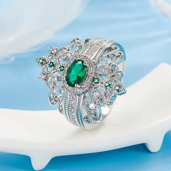 HOYON Naujas deimantas, smaragdas AAA cirkonis žiedas, retro stiliaus rūmai žiedas ponios papuošalai