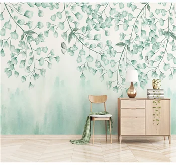 Individualų 8D tapetai šviežios žalios lapinės akvarelė style Šiaurietiško minimalizmo TV foną, sienų apdaila dažymas