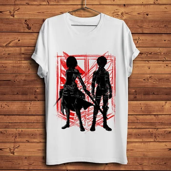 Išpuolis Titan anime Mikasa Akermano ir Eren Jaeger t-shirt homme trumpi marškinėliai vyrams naujas baltos spalvos atsitiktinis marškinėlius unisex streetwear