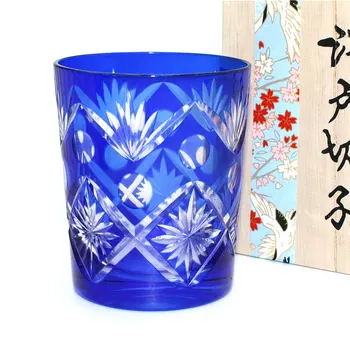 Japonijos Edo supjaustyti krištolo mėlyna viskio stiklo meistro ranka raižyti nitratų dienos dovanos