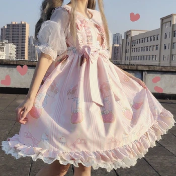 Japonijos Lolita Jsk Suknelė Arbatėlė Bowknot Gotikos Cute Rožinė Princesė Suknelė Aukštu Juosmeniu Be Rankovių Baby Doll Suknelė Moteris Y2k