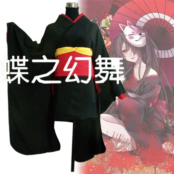 Japonijos Tradicinių Anime Moterys Juoda Trumpas Furisode Kimono Cosplay Kostiumas