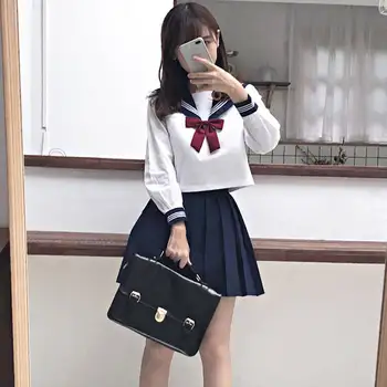 Japonų Stiliaus S-2xl Studentų Mergaitės mokyklines Uniformas Merginos karinio jūrų Laivyno Kostiumas Moterims Seksualus karinio jūrų Laivyno JK Kostiumas Sailor Palaidinė Klostuotas Sijonas