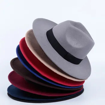 Karšto Pardavimo Vilnonių Džiazo Skrybėlę Britų Retro Didelis Kraštų Top Hat Vyrų Ir Moterų Visų Rungtynių Skėtį Nuo Saulės Panama Kepurė