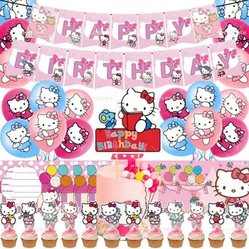 Kawaii Sanrios Mielas Hellokitty Anime Katė Animacinių Filmų Traukti Vėliavos Banner Tortą Įdėkite Balionas Nustatyti Vaikų Gimtadienio Apdailos Žaislas