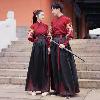 Kinų senovės raudona hanfu cosplay kostiumų didelis metrų vyrų ms pėstininkas su kardu paladinas kovos menų kung fu han tang kostiumo elementas