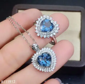 KJJEAXCMY fine jewelry gamtos mėlynas topazas 925 sterlingas sidabro moterų brangakmenio pakabukas karoliai, žiedas nustatyti paramos bandymo gražus