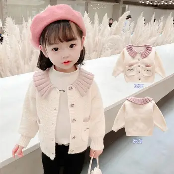 Kūdikių megztinis pavasarį ir rudenį 2021 nauja mergina korėjos stiliaus užsienio kailio striukė viršuje megztas megztinis P4368
