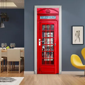 Kūrybinės aplinkos apsaugos 3D didžiosios Britanijos raudonojo tinklelis, durų lipdukai restauruotas lipnios miegamojo sienų lipdukai
