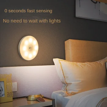 LED žmogaus protingas indukcinis įkrovimo jungiklis, dviejų spalvų mažų naktį šviesos miegamasis USB apvalus kabineto indukcinis šviesos