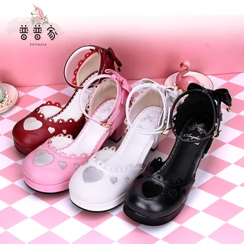 Lolita batai maži, apvalūs, su meile pakabukas lankas sandalai Saldus Lolita 3 Spalvų PU Puikus Loli Apvalios Galvos Batai Mergina arbatėlė