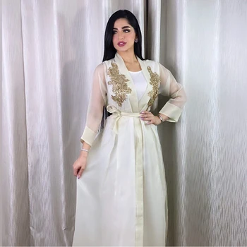 Mados 3D appliques Abaja Dubajus arabų Musulmonų Mados dviejų dalių Kostiumai Hijab Islamas Drabužiai Suknelė Moterų Vestidos Skraiste F2723