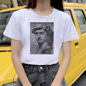 Markdown pardavimas, Skulptorių Meno Atspausdintas T-shirt 90-ųjų Mados Viršūnes Tumblr marškinėliai Atsitiktinis Balti trumpomis Rankovėmis vatos Pagaliukai Negabaritinius