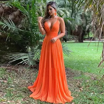 Masinantis V-kaklo Backless Vakaro Suknelės Ilgio Linija 2022 Spageti Dirželis Elegantiškas Šifono Promenadzie Suknelė, Oranžinės spalvos Drabužius De Soiree