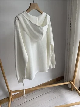 Megztinis moterų pavasarį ir rudenį plonas korėjos versija, naujas rudens / žiemos gobtuvu balta albumą para drabužių palaidinukė