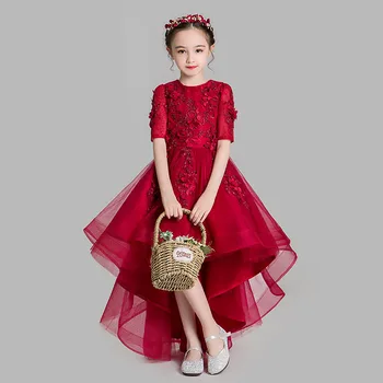 Mergina kilimo ir tūpimo tako suknelė vyno raudona elegantiškas saldus mergina šokių suknelė gimtadienio princesė suknelė mažai emcee suknelė pavasarį ir vasarą