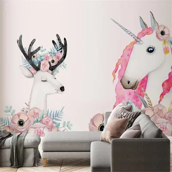 Milofi užsakymą tapetai sienų medžiaga Šiaurės ins, modernus minimalistinio rožinis vienaragis briedžių fone sienų tapyba