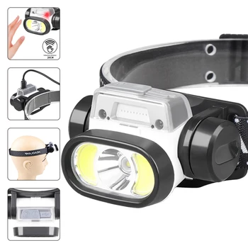 Mini LED Žibintai Protingas Bangų Jutikliai XPG COB Galvos montuojamas Žibintuvėlis USB Įkrovimo Lauko Kempingas, Žvejyba, Žygiai