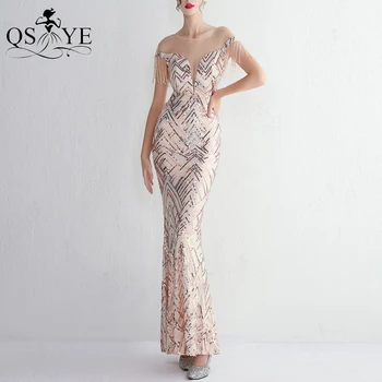 Modelis China Aukso Prom Dresses Duobute Bžūp Rankovėmis Unikalus Modelis LaceMermaid Vakare Gown Iliuzija Crystal V Atgal Šalis Suknelė
