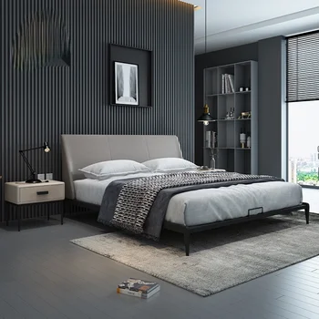 Modernus minimalistinis lovos oda, minimalistinis minkštas krepšys atgal-to-back double master miegamasis