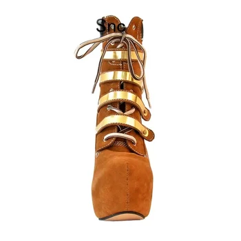 Moraima Snc rudens žiemos jojimo batai dekoro seksualus rudos platformos nėriniai-up batai merginos batai moterims gladiatorių batai