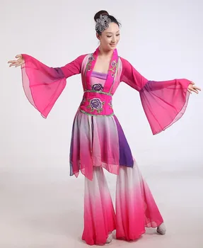 moteris Kinų Klasikinio šokio drabužius Hanfu Siuvinėjimo senovės šokių kostiumai, pasakų, poezijos gerbėjas/būgno/skėtis šokio kostiumai