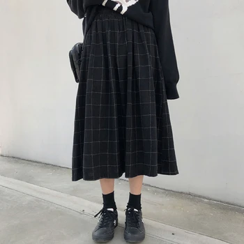 Moteris Rudens-Žiemos Pledas-line Plisuotas Sijonas, 2021 Naujus moteriškus 2 Spalvų Japonų Stiliaus Aukštos Elastinga Juosmens Ilgio Sijonai Harajuku