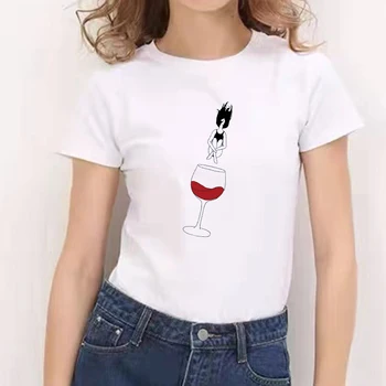Moterų Top Marškinėlius Vyno taurė Grafinis Derliaus Juokingas Animacinių filmų Marškinėlius Mados Viršuje, Trišakiai Moterų Grafinis Atsitiktinis marškinėliai moterims