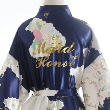 Moterų Šilko Satino Vestuvių Bridesmaid, Chalatai Tarnaitė Garbės Gėlių Trumpas Chalatas Kimono Nakties Skraiste Sleepwear Mados Padažu Suknelė