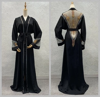 Musulmonų Mados Moterų Flowy Islamo Kaftan Cardigan Atidaryti Priekiniai Maxi Suknelė Kutas Blizgančiais Dubajus Laisvi Atidaryti Kimono Abaja Suknelė
