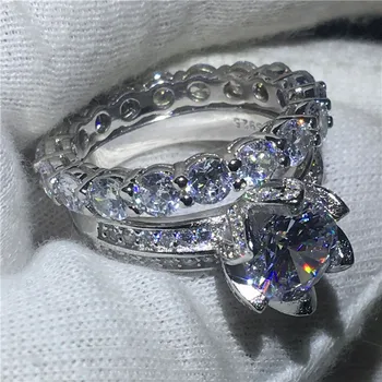 Mėgėjams Žada Gėlių Papuošalai 925 Sterlingas sidabro žiedas 3ct 5A Cz Sona Akmens Sužadėtuvių Vestuvių Juostoje Žiedai, Moterų Nuotakos Rinkiniai