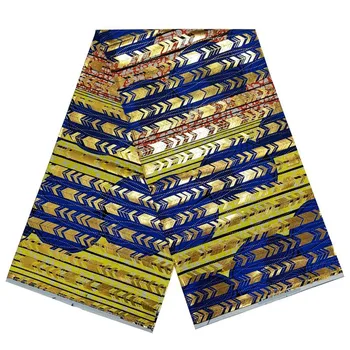 Mėlynos spalvos su Aukso Afrikos Batikos Ankara Spausdinti Aukso Vaškas Audinio Afrikos Spaudinių Aukso Vaškas Tissu Audinio 6 Metrų Vestuvių C801-2