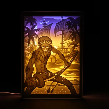 Naktį Šviesos Dovanų Popieriaus iškirpti Atmosfera Anime Piratų Roronoa Zoro Kapitonas Žibintas 3D Popieriaus Pjaustymo Menas, Lempos, USB Power, Miegamojo