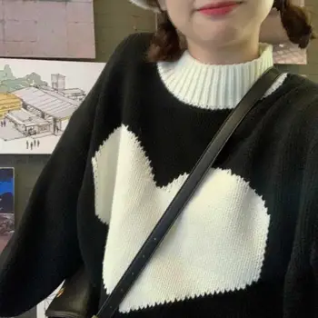 Nauja Rudens Ir Žiemos Kolegija Stiliaus Meilės Žakardo Megztinis Mergaitės Dėvėti Korėjos Prarasti Tingus Megztinis (Puloveris)