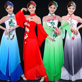 Naujas Dizainas Moteris Kinijos Skėtis Ventiliatorius Klasikinės Liaudies Šokių Kostiumai 4 Spalvų Hanfu Yangko Šokių Drabužiai