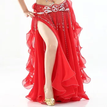 Naujo dizaino aukštos qulity Pilvo šokių sijonas spalvingas dvigubai skirtingų dviejų spalvų sijonas su falbala šokių ar veiklos