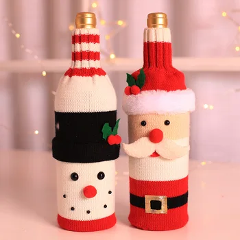 Naujų kūrybinių Kalėdinė dekoracija mezgimo vilnos vyno butelį, maišelį Kalėdų baras restoranas, vyno butelio dangtelį