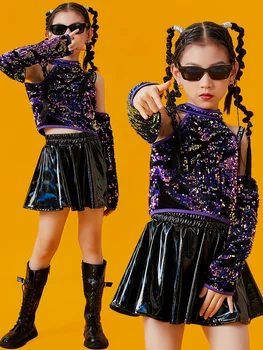 Naujų Mergaičių Cheerleaders Šokių Aprangą Blizgučiais Džiazo Veiklos Cosutme Vaikams Hip Hop Šokių Drabužius Kpop Etape Drabužių DNV17124