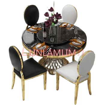 Nerūdijančio plieno Valgomasis Rinkinys, Namų Baldai minimalistinio modernaus marmuro stalas ir 4 kėdės mesa de jantar muebles comedor