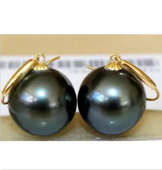 noble jewelry stunninga pora 10-11mm gamtos turo juoda žalia perlų auskarai