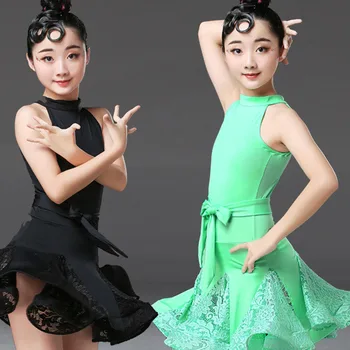 nėriniai pramoginiai lotynų praktikos dėvėti šiuolaikinių šokių suknelė mergina konkurencijos vaikams, vaikas sijonas salsa samba tango dancewear cha cha