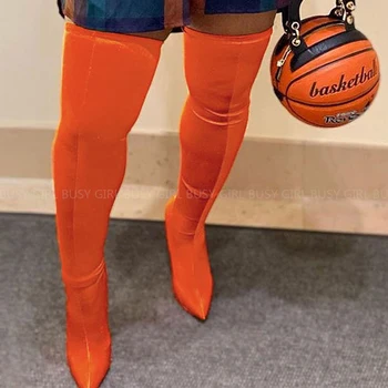 Oranžinė spalva moterų nurodė, kojų suede seksualus over-the-knee elastinga over-the-knee batus rudenį bei žiemą, naujos 43 dydis moterų įkrovos
