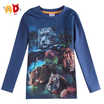 Pavasario Berniukų marškinėliai Liūtas, Tigras 3D Spausdinimo Medvilnės Mišinys Vaikas Drabužiai Vaikams Viršų