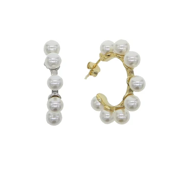 pearl zawalcowany geometrinio rato hoopas auskarai 100% 925 sterlingas sidabro mergina moterims, klasikinės mados juvelyrika
