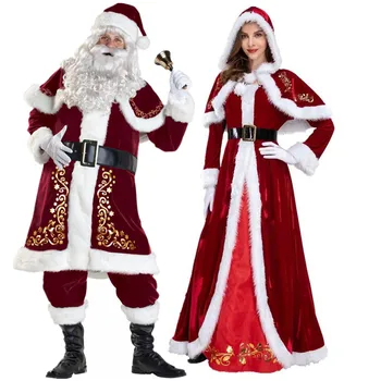 Plius Dydžio Prabangus Aksomas Suaugusiųjų Kalėdų Kostiumas Cosplay Pora Santa Claus Drabužius Fancy Dress Kalėdos Vienodai Tiktų Vyrams, Moterims