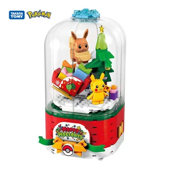 Pokemon Kalėdų Medžio Sniego Music Box Blokai Pasukti Kawaii Pikachu Eevee Anime 