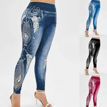 Ponios S-5XL Džinsai Leggins Moterų Aukšto Juosmens Antblauzdžiai 3D Atspausdintas Fitneso Kelnės, Antblauzdžiai Sporto Atsitiktinis Džinsai Legging Legins