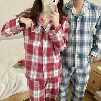 Pora Mėgėjams Pledas Spausdinti Rudenį Pižama Nustatyti Moterys Viena Breasted Marškinėliai + Kelnės Nustatyti Dviejų Dalių Namo Kostiumas Harajuku Sleepwear